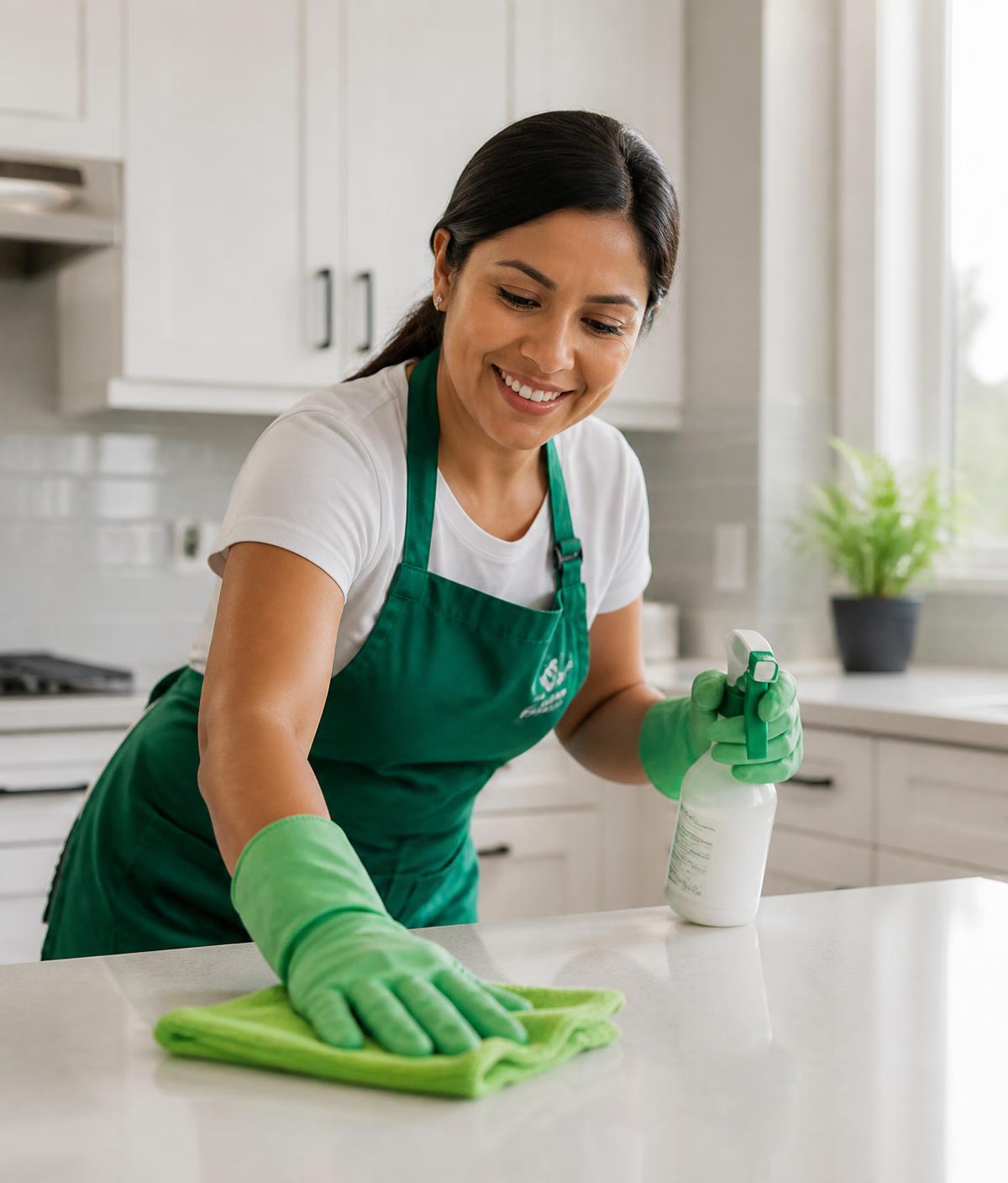 Lucky Day cleaning professional wiping down a kitchen counter